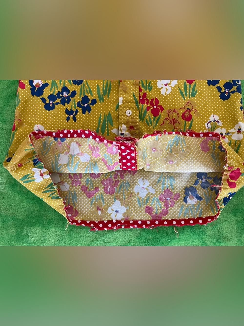 Beene Bazar Vintage Y2K Mustard Yellow Floral Polka Dots Button-Up Shirt - Picture 10 of 13